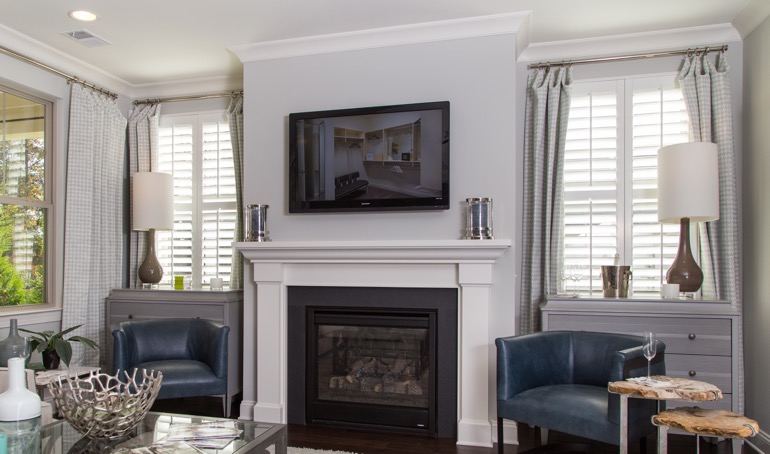 Cleveland mantle with plantation shutters.